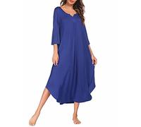 Ekouaer Camicia da notte da donna, lunga, taglie forti, maniche a 3/4, oversize, abito da notte con scollo a V, morbido e largo, da notte S-3XL, blu zaffiro, M