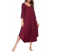 Ekouaer Camicia da notte da donna, lunga, taglie forti, maniche a 3/4, oversize, abito da notte con scollo a V, morbido e largo, da notte S-3XL, vinaccia, M