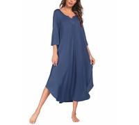 Ekouaer Camicia da notte da donna, lunga, taglie forti, maniche a 3/4, oversize, abito da notte con scollo a V, morbido e largo, da notte S-3XL, blu navy, XXL