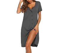 Ekouaer Camicia da Notte Donna Parto Ospedale Abbigliamento da Notte con Bottoni Aperta Davanti Estiva Manica Corta, Grigio Scuro S