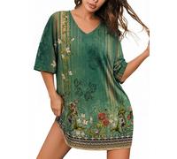 Ekouaer Camicia da Notte Oversize Morbida con Scollo a V e Maniche Corte Fantasia Loungewear T-Shirt Dress Taglie Forti S-3XL