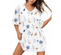 Ekouaer Camicia da Notte Oversize Morbida con Scollo a V e Maniche Corte Fantasia Loungewear T-Shirt Dress Taglie Forti S-3XL