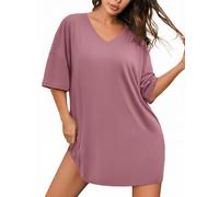 Ekouaer Camicia da Notte Oversize Morbida con Scollo a V e Maniche Corte Fantasia Loungewear T-Shirt Dress Taglie Forti S-3XL