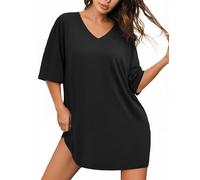 Ekouaer Camicia da Notte Oversize Morbida con Scollo a V e Maniche Corte Fantasia Loungewear T-Shirt Dress Taglie Forti S-3XL