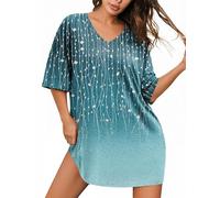 Ekouaer Camicia da Notte Oversize Morbida con Scollo a V e Maniche Corte Fantasia Loungewear T-Shirt Dress Taglie Forti S-3XL