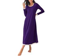 Ekouaer Camicie da Notte da Donna Camicia da Notte Lunga Indumenti da Notte Davvero Comodi Indumenti da Notte Larghi Colore A Contrasto Abito da Notte A Figura Intera Viola S