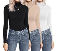 Ekouaer Donna Confezione da 3 Maglie a Maniche Lunghe a Collo Alto Camicie Termiche Set Elasticizzato Aderente Layer Tee, Nero/Bianco/Cachi, S