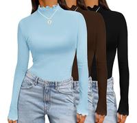 Ekouaer Donna Confezione da 3 Maglie a Maniche Lunghe Girocollo Camicie Termiche Set Elasticizzato Aderente Layer Tee S-XXL