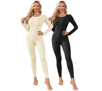Ekouaer Donna Pantaloni e Maglia Termica Traspirante Asciugatura Rapida per Sci Corsa Palestra, Nero+Beige, XXL