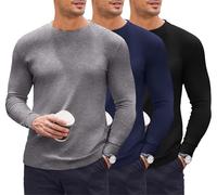 Ekouaer Maglia Compressione Uomo Confezione da 3 Maglia Termica Manica Lunga Maglietta, Nero+Blu Navy+Grigio, L