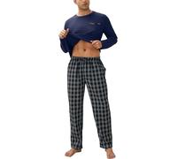 Ekouaer Pigiama Cotone da Uomo Set Lungo Comodo Lunghe e Pantaloni Pigiami Due Pezzi Caldo Casual da Uomo con Tasche di Natale Pigiama,Blu-3,XL