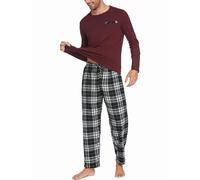 Ekouaer Pigiama Cotone da Uomo Set Lungo Comodo Lunghe e Pantaloni Pigiami Due Pezzi Caldo Casual da Uomo con Tasche di Natale Pigiama,Rosa,XL