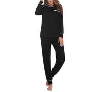 Ekouaer Pigiama da Donna Lungo Due Pezzi a Maniche Lunghe Invernale Pigiama Elegante Top e Pantaloni con Tasche Laterali Casual per la Casa,Nero,M