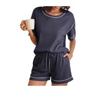 Ekouaer Pigiama Donna Corto Pigiama Maniche Corta con Girocollo Pigiami Donna Due Pezzi con Tasca Estivo Blu Navy