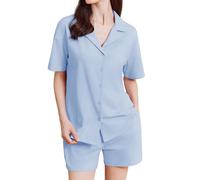 Ekouaer Pigiama Donna Cotone Pigiami Bottoni Estivo Corto Pigiama Due Pezzi Maniche Corte, Blu S