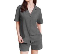 Ekouaer Pigiama Donna Cotone Pigiami Bottoni Estivo Corto Pigiama Due Pezzi Maniche Corte, Grigio Scuro XL