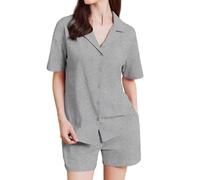 Ekouaer Pigiama Donna Cotone Pigiami Bottoni Estivo Corto Pigiama Due Pezzi Maniche Corte, Grigio XXL