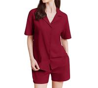 Ekouaer Pigiama Donna Cotone Pigiami Bottoni Estivo Corto Pigiama Due Pezzi Maniche Corte, Rosso L