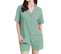 Ekouaer Pigiama Donna Cotone Pigiami Bottoni Estivo Corto Pigiama Due Pezzi Maniche Corte, Verde XXL