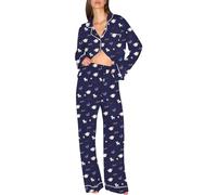 Ekouaer Pigiama Donna Lungo Manica Lunga Leggeri Pigiami Due Pezzi Invernale Caldo Pigiamas Nightwear Set Bleu Marine + Ours en Peluche L