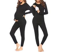 Ekouaer Pigiama Donna Premaman Pigiami maternità Manica Lunga Invernali Due Pezzi Abbigliamento da Notte Morbido Camicia da Notte, Nero, M