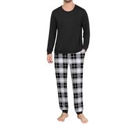 Ekouaer Pigiama Uomo Invernale Pigiami Scozzesi con Coulisse Due Pezzi a Maniche Lunghe, 1-Nero, XL