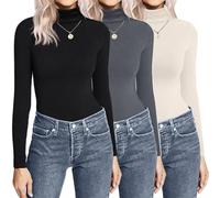 Ekouaer Thermal Maglia Termica Donna Sportiva Maglietta Manica Lunga Invernale Magliette Termiche, Nero/Grigio/Beige, XXL