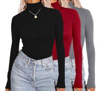 Ekouaer Thermal Maglia Termica Donna Sportiva Maglietta Manica Lunga Invernale Magliette Termiche, Nero/Rosso/Grigio, L
