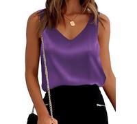 Ekouaer Top Donna Eleganti Canotta Basic in Raso Canotta Lingerie Senza Maniche Viola S XS-XXL