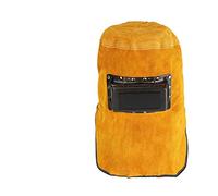 EKOUQIN Proteggere la Maschera Saldatore Griglie Gialla con Cappuccio di Cuoio Comodo Casco di Saldatura -15 ° -65 ° Lente Filtro Montato a Testa Resistente al Calore e alla Fiamma