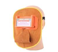 EKOUQIN Saldatura a Faccia a Faccia Maschera in Pelle in Pelle Gialla in Pelle Maschera Cappuccio Comodo Saldatura di Saldatura Resistente al Calore e alla Fiamma