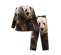 EKPASVC Pigiama da uomo con stampa orso bianco e orso marrone, perfetto sia per l'uso quotidiano che per occasioni speciali, Nero , L