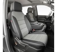 EKR Silverado - Coprisedili per auto su misura per Sierra 1500/Chevy Silverado 1500 e 2020-2025 HD Crew/Double Cab, fila posteriore senza braccioli, set completo, pelle (nero/grigio)