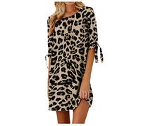 Ekrfxh - Mini abito da donna con stampa animalier, stile bohomiano, casual, a maniche corte, tunica, maglietta da club e abiti da lavoro oversize cachi M
