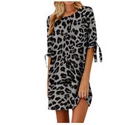 Ekrfxh - Mini abito da donna con stampa animalier, stile bohomiano, casual, a maniche corte, tunica, maglietta da club e abiti da lavoro oversize Marrone M