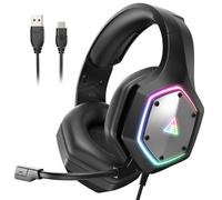 EKSA Cuffie Gaming, cuffie pc con microfono 7.1 Surround Sound & luci RGB, cuffie con cavo di riduzione del rumore microfono, cuffie USB per console PS4/PS5
