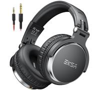 EKSA Cuffie Over Ear,Cuffie con Filo Shareporte Microfono, Jack 3,5 mm e 6,35 mm, Wired Headset per Registrazione, Mixaggio, Monitoraggio in Studio, DJ, Chitarra,Podcast, Cellulare, PC Nero