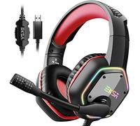 EKSA Cuffie per PC con microfono, cuffie da gamer rosse per PS5, 7.1 Surround Sound, cuffie RGB con cavo, Noise Canceling Mic Cablato, Over Ear per Esports, PC, PS4/PS5 Console Laptop, più dispositivi