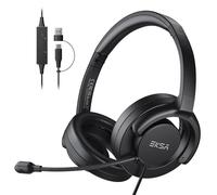 EKSA H27 Cuffie PC con Microfono, Cuffie con Filo USB-A/C, Cuffie con Pulsante di Muto, Controllo del Volume, Open-ear Wired Headset Ideali per Ufficio,Call Center Skype, Zoom