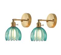 EKSED Applique da Parete Vintage in Vetro con Attacco E27 e Interruttore Rotante, Lampada da Parete Decorativa con Paralume a Petalo per Camera da Letto, Corridoio o Soggiorno (blu, 2 pezzi)