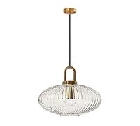 EKSED Lampada a sospensione in vetro trasparente con rifinitura in bronzo dorato, moderna lampada a sospensione a sospensione retrò per comodino, tavolo da pranzo, isola della cucina (300 mm)