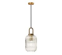 EKSED Lampada a sospensione in vetro trasparente con rifinitura in bronzo dorato, moderna lampada a sospensione a sospensione retrò per comodino, tavolo da pranzo, isola della cucina (140 mm)