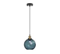 EKSED Lampadario a Sospensione Sferico in Vetro Ondulato - Lampada a Sospensione con Paralume in Ottone per Isola Cucina e Sala da Pranzo (Blu scuro, 15cm)