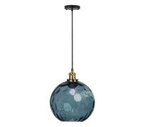 EKSED Lampadario a Sospensione Sferico in Vetro Ondulato - Lampada a Sospensione con Paralume in Ottone per Isola Cucina e Sala da Pranzo (Blu scuro, 20cm)