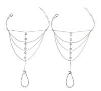 Eksesriy 2 pezzi braccialetto anello dito strass mano imbracatura catena braccialetto per donne ragazze, Strass Metallo, Senza pietra