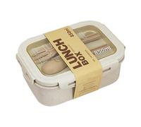EKsma Bento box for adulti con 2 scomparti, kit for pranzo giapponese con cucchiaio e forchetta, contenitori for la preparazione dei pasti in, contenitore for il pranzo adatto al microonde(Beige)