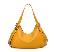 EKsma Borsa a mano grande da donna, classica, a tracolla, in morbida pelle PU, impermeabile e antigraffio(Yellow)