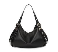 EKsma Borsa a mano grande da donna, classica, a tracolla, in morbida pelle PU, impermeabile e antigraffio(Black)