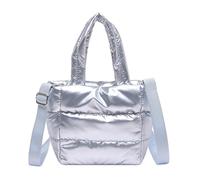 EKsma Borsa a mano leggera e imbottita da donna, grande capacità, tracolla regolabile, borsa a mano imbottita, borsa for la spesa(Silver)