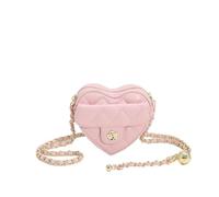 EKSMA Borsa a tracolla trapuntata forma di cuore, catena, finiture dorate, disponibile nei colori bianco, rosso, rosa, viola(Pink)